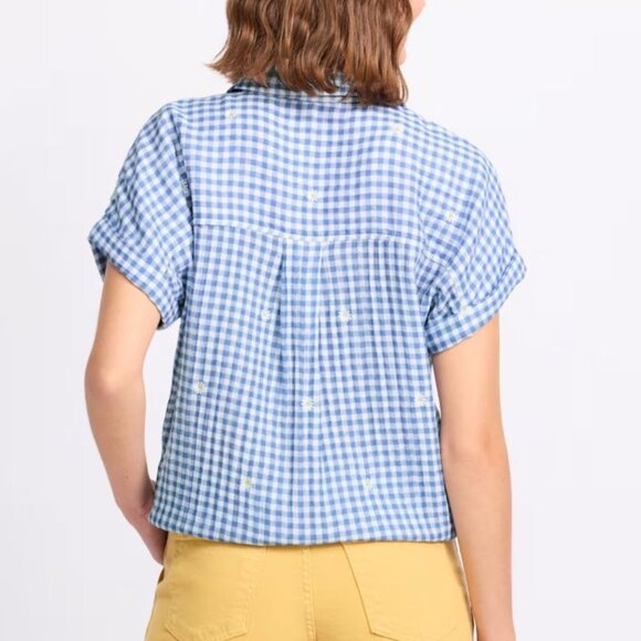 COPY NWT Beach Lunch Lounge Rosie Tie Front Blue Striped Embroidered Cotton Blou - Picture 2 of 14